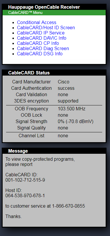 Step 3a: The CableCARD menu