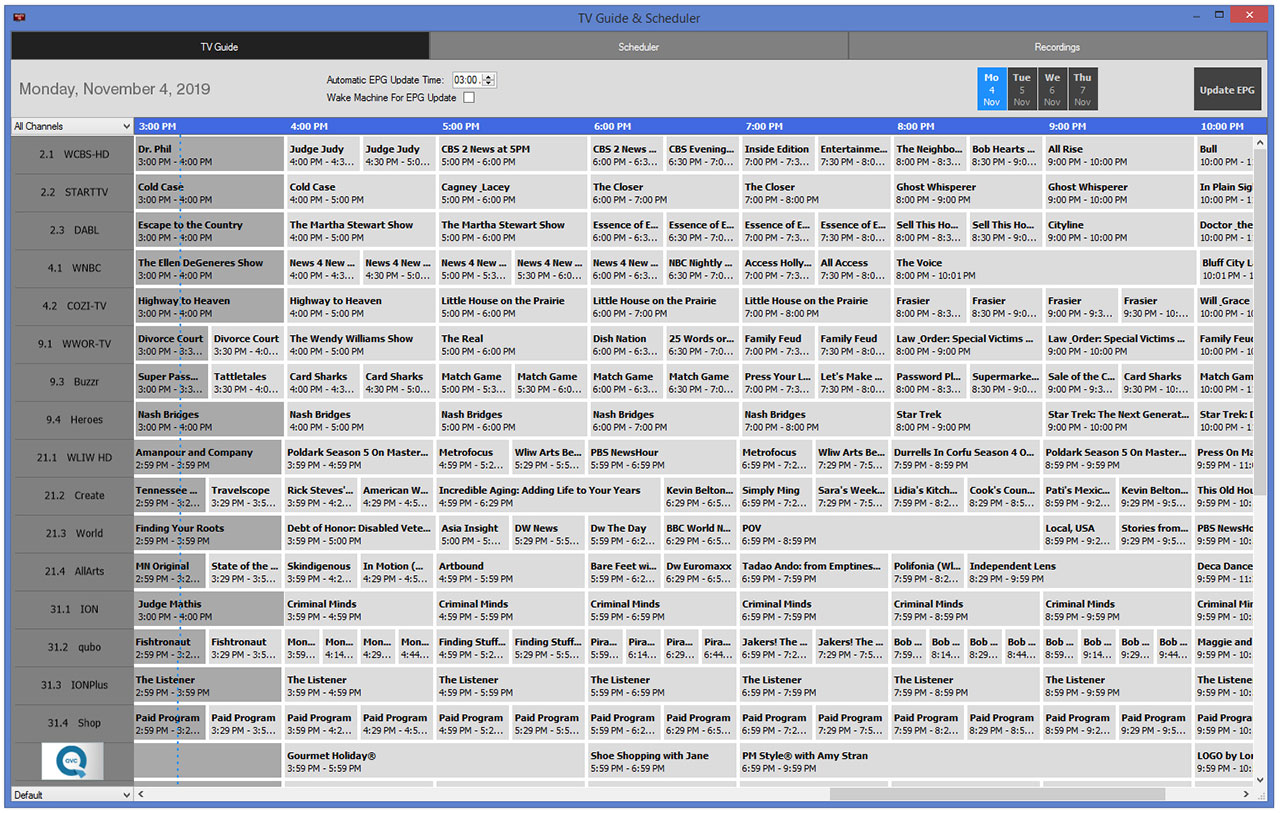 WinTV v10 Electronic Program Guide (EPG)